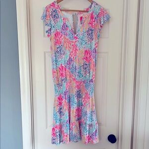 Lilly Pulitzer Pink and Blue Fit and Flare Midi Dress
